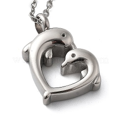 Collane per ceneri in urna a forma di cuore con doppio delfino in acciaio inossidabile 304&nbsp;STAS-Z106-08P