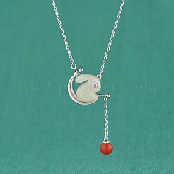 Collier pendentif lapin en jade blanc Hetian naturel anti-ternissement avec pompon lanterne&nbsp;JN1081A