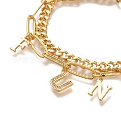 Wort Spaß Messing Micro Pave Zirkonia Karte Papier Kette Armbänder&nbsp;BJEW-L696-103G