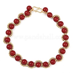 Sprühlackierte Armbänder aus Jadeglas-Imitat mit runden Perlen für Damen&nbsp;BJEW-JB12050-01