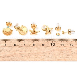 3 paio di orecchini a bottone a forma di stella marina e conchiglia in acciaio inossidabile 304 della serie Ocean&nbsp;EJEW-K268-92G