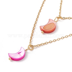 Colgante de luna de concha sintética collares de doble capa y aretes colgantes&nbsp;SJEW-F217-02G