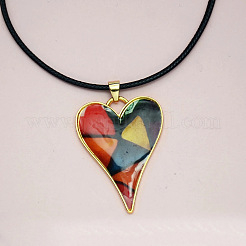 Bunte herz legierung emaille anhänger schwarz imitation leder schnur halsketten für frauen&nbsp;FS-WG0924D-01