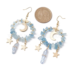 Boucles d'oreilles pendantes en forme d'aigue-marine naturelle et de cristal de quartz teint&nbsp;EJEW-TA00357-01