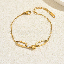 Armbänder aus Edelstahl mit klaren Zirkonia in Herz- und ovalförmigen geometrischen Gliedern für Damen – ideal für den täglichen Gebrauch&nbsp;ZA8263