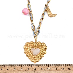 Collares de cuerda de poliéster con colgante de corazón de acero inoxidable 304&nbsp;NJEW-K252-12G