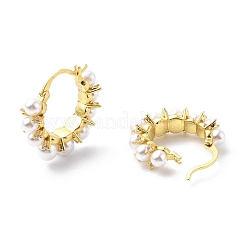 Orecchini a cerchio in zirconia cubica trasparente con perla in plastica abs con perline&nbsp;EJEW-G333-06G