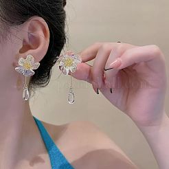 Orecchini a lobo da donna in ottone a forma di fiore in vetro&nbsp;WGDC4BF-01
