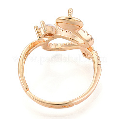 Bague ajustable en laiton de forme incurvée avec micro pavé de zircones cubiques transparentes&nbsp;KK-T076-46G