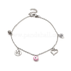 Bracelet de cheville en émail avec mauvais œil&nbsp;AJEW-C021-09P