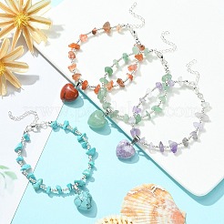 4 braccialetti con ciondoli a cuore in pietre preziose miste naturali in stile 4&nbsp;BJEW-TA00295