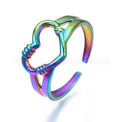 Bague manchette en acier inoxydable 304 en forme de cœur creux&nbsp;RJEW-N038-053