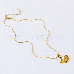 3 collar con colgante de acero inoxidable con forma de abanico y perlas de imitación pavé para mujer.&nbsp;CS4739