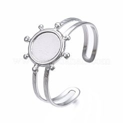 Anlaufgeschützter offener Manschettenfingerring aus Edelstahl 304 mit Cabochon-Fassungen&nbsp;STAS-T060-10P