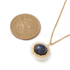 Halskette mit Anhänger aus natürlichem Lapislazuli (gefärbt) und Samenblume&nbsp;NJEW-MZ00019-01