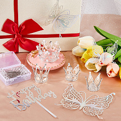 Krone aus Strassen aus Legierung und Kuchendekorationen aus Acryl und Wandaufkleber aus Papier sowie Positionierungsnadeln aus Stahl mit Kristallkopf zum Nähen und Basteln für die Dekoration von Geburtstagstorten&nbsp;DIY-SP0003-27S