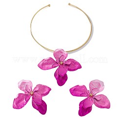 Blumenförmige Ohrstecker und Choker-Sets aus Legierung und Anhänger für Damen&nbsp;WG356AA-01