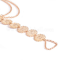 Cavigliere con anelli per le dita dei piedi a strati con catena a maglie floreali in lega per donna&nbsp;FS-WG5F2A8-01