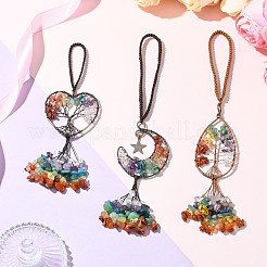3 pz. 3 stili di filo di rame avvolto in pietra preziosa naturale chakra con decorazioni pendenti albero della vita&nbsp;HJEW-CJ0001-22