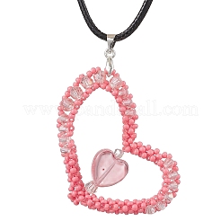 Perline di vetro per San Valentino collane con ciondolo a forma di cuore&nbsp;NJEW-MZ00079-01