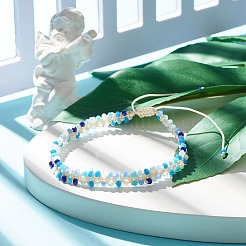Bracelet de cheville tressé en perles de verre imitation jade&nbsp;AJEW-AN00471