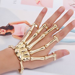 Pulsera de anillo de mano completa de aleación de calavera con temática de halloween&nbsp;BJEW-L680-01G