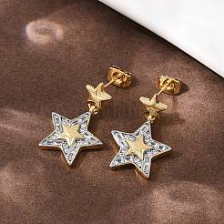 Orecchini pendenti a stella in ottone con micro pavé di zirconi chiari&nbsp;EJEW-L275-04GP
