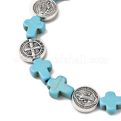 Bracelets extensibles en perles rondes plates en turquoise synthétique teintée et alliage pour hommes et femmes&nbsp;BJEW-JB12282-01