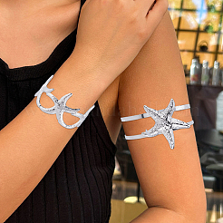 2 brazalete de aleación con forma de estrella de mar de 2 estilos para niñas y mujeres.&nbsp;BJEW-CY0001-05P