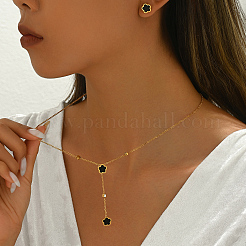 Set di collana con laccio e orecchini a bottone in acciaio inossidabile 201 con strass&nbsp;AO3608