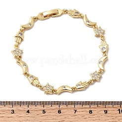Mond & Stern & Hamsa-Hand Messing Micro Pave klare Zirkonia Gliederkettenarmbänder&nbsp;BJEW-C130-03G