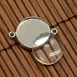 14 mm Kuppel Klarglasabdeckung und Platin Messing Cabochon-Anschluss Fassung Sets&nbsp;DIY-X0088-P-NR