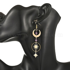 Pendientes colgantes de latón y amatista natural&nbsp;EJEW-TA00832