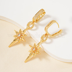 Eleganti orecchini a cerchio in ottone con zirconi cubici trasparenti a forma di stella ottagonale&nbsp;GJ0701