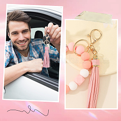1 porte-clés à pompon en cuir PU&nbsp;KEYC-CL0001-51A