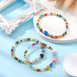 Handgefertigtes Stretch-Armband aus Millefiori-Glas und Saatperlen&nbsp;BJEW-JB09488