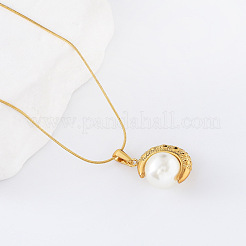 Collier vintage en acier inoxydable avec pendentif en forme de lune et perles d'imitation pour femme&nbsp;GQ0177