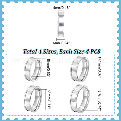 16 Stück 4 Größen 201 Edelstahl geriffelte Fingerringfassungen&nbsp;STAS-UN0051-70