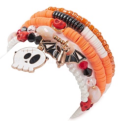 Set di 5 set di 5 braccialetti elasticizzati con teschio turchese sintetico tinto in stile&nbsp;BJEW-JB09430