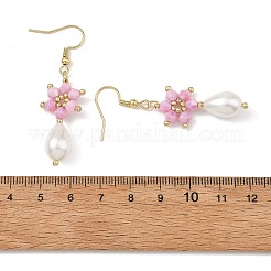 Pendientes colgantes con perlas bicónicas de vidrio galvanizado anti-deslustre y forma de lágrima.&nbsp;EJEW-MZ00765