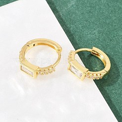Orecchini a cerchio in ottone rettangolare con micro pavé di zirconi cubici trasparenti&nbsp;EJEW-D348-05G