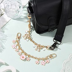 2 pièce 2 styles alliage émail rose fleur nœud papillon pendentif chaîne de câble sac à main chaînes décoratives&nbsp;AJEW-SC0031-22