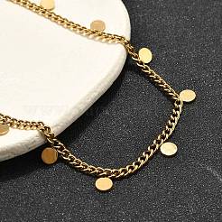 Collares de cadena trenzada de acero inoxidable 304 con borla con dije de disco&nbsp;NJEW-R023-04G