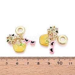 Messing Micro Pave bunte Zirkonia und Emaille europäische Anhänger&nbsp;KK-T079-75G