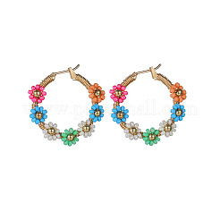 Creolen mit Blumen-Messing-Glasperlen&nbsp;FS-WG0698E-01