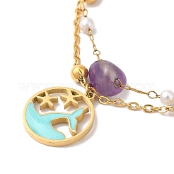 Mehrreihige Armbänder aus natürlichem Amethyst und Kunstperlen&nbsp;BJEW-P326-03A-G