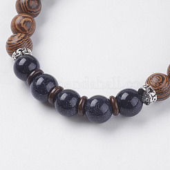 Pietra lavica naturale e perline in legno wengé e braccialetti elasticizzati in cocco&nbsp;BJEW-I241-03B