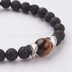 Bracciali elasticizzati in pietra lavica naturale e occhio di tigre&nbsp;BJEW-JB03001-03