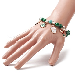 Pulsera elástica con cuentas redondas de malaquita sintética&nbsp;BJEW-TA00251