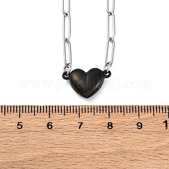 Collane con catena a forma di graffetta con ciondolo a forma di cuore magnetico bifacciale in acciaio inossidabile 304&nbsp;NJEW-U028-02B